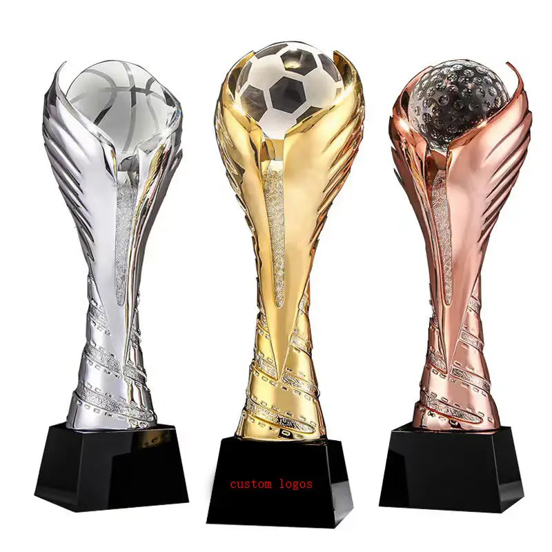 Hot sales world game resin trophy soccer basketball golf ball cup gold silver bronze sports award crystal resin trophy