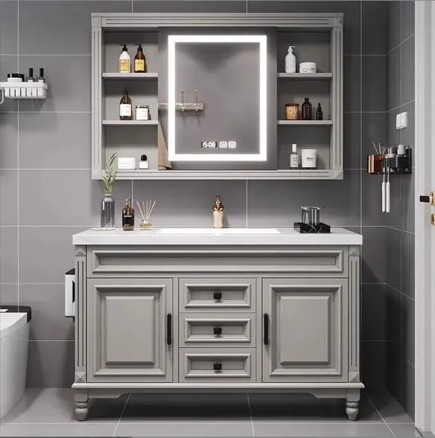 Freestanding 72 Inch Bathroom Vanity Cabinet Floor Mounted Solid Oak Wood Bathroom Vanity With Mirror