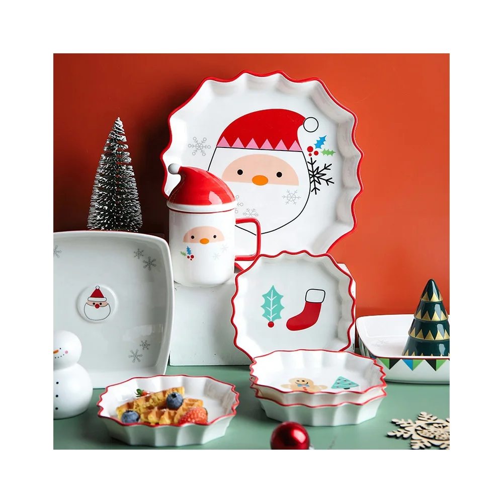 Cartoon Christmas Cute  Dinnerware Ceramic Cutlery Tableware Bowl Baking Pan Plate Dish Cup Bakeware Porcelain Holiday gift