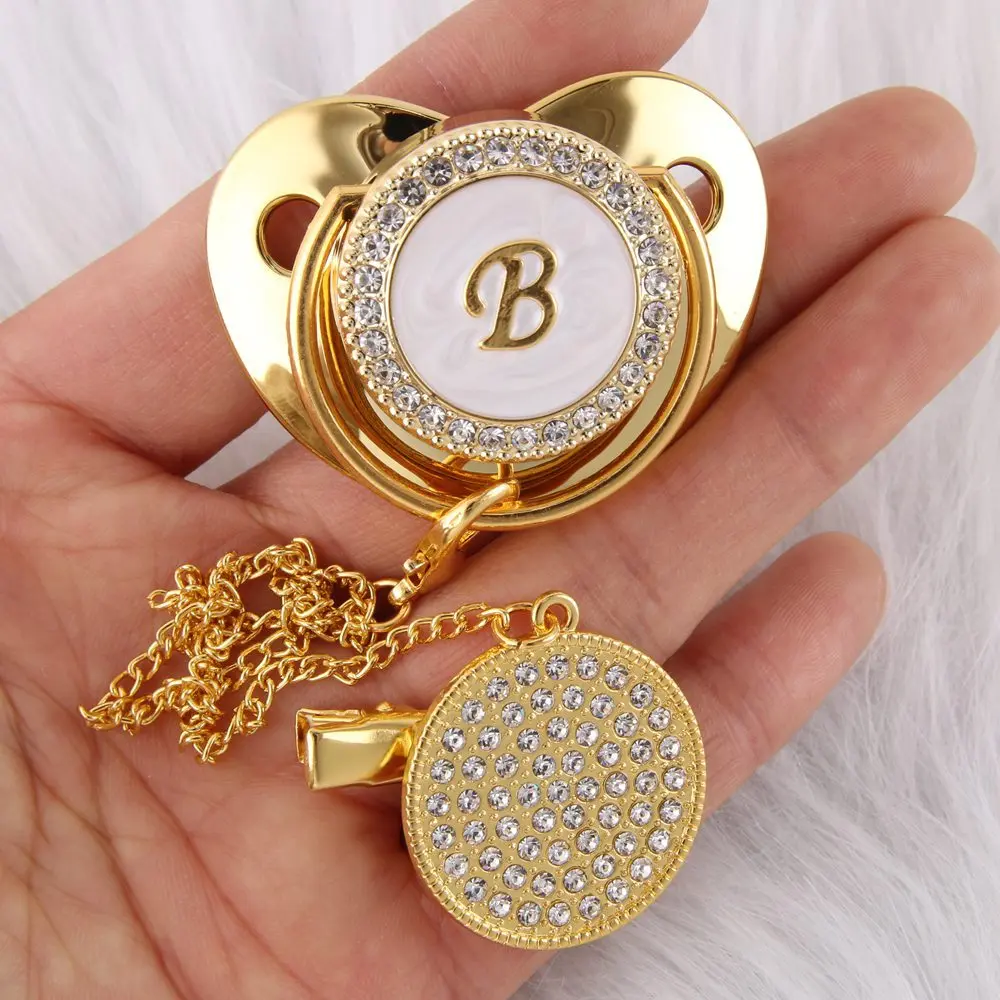 Popular Golden Bling Pacifier For Children Personality Fashion BPA Free Food Grade Material Letter A-Z Design Pacifier