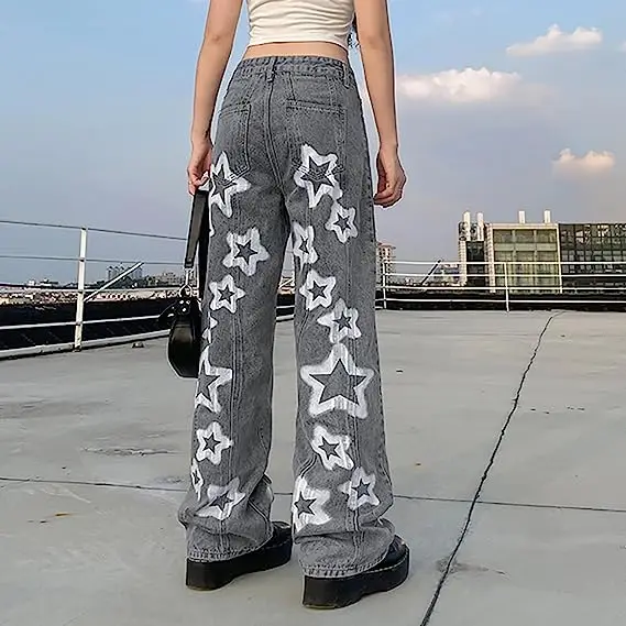 High waist boy friend pantalon jean femme 2024 vintage washed cargo femme wide leg denim straight pants y2k baggy jeans womens