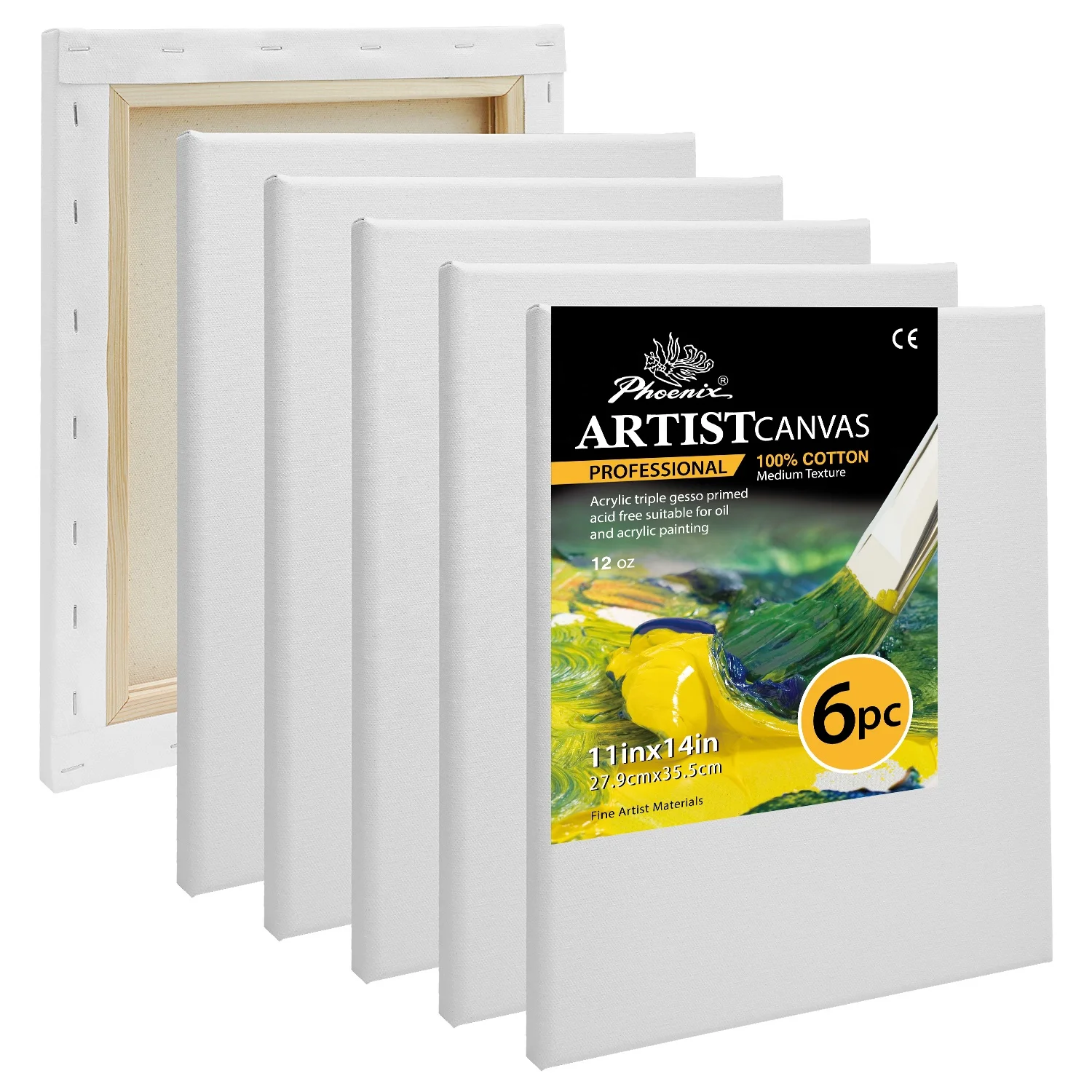 Phoenix Wholesale Bulk 6PK 11X14IN 100% Cotton Blank Stretched Artist Canvas for Kids Painting (1600348657039)