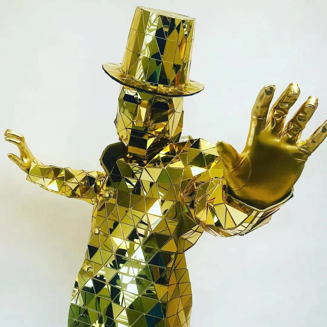 Customized night club entertainment costumes/dance costume props/sliver golden mirror man costume for sale
