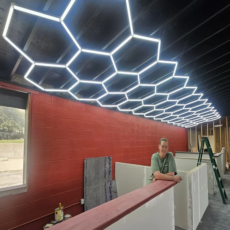 Hexagonal honeycomb automotive led working lights 220v linkable car showroom beauty station care workshop lamp detailing lights