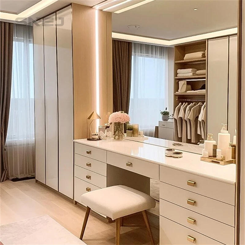 SNEJ Wooden Furniture Wardrobe White Customized Wholesale Open Wardrobe for Hotel Room Modern Style Wardrobe for Bedroom