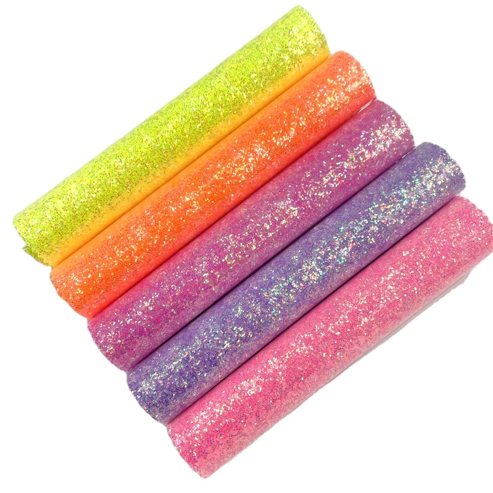 Chunky Glitter TPU Vinyl Rolls Elastic Faux Leather Fabric Flocked Pattern Lady Shoes Cosmetics Bag Home Textile Sofa Made PVC
