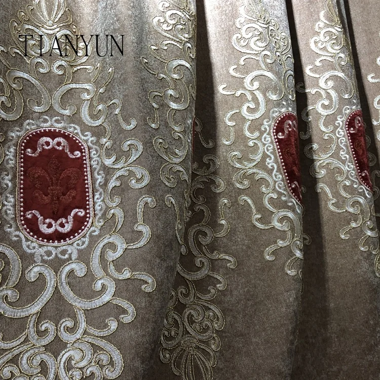 European Style Classic 100 Polyester Modern Velvet Patch Embroidery Curtain Fabric