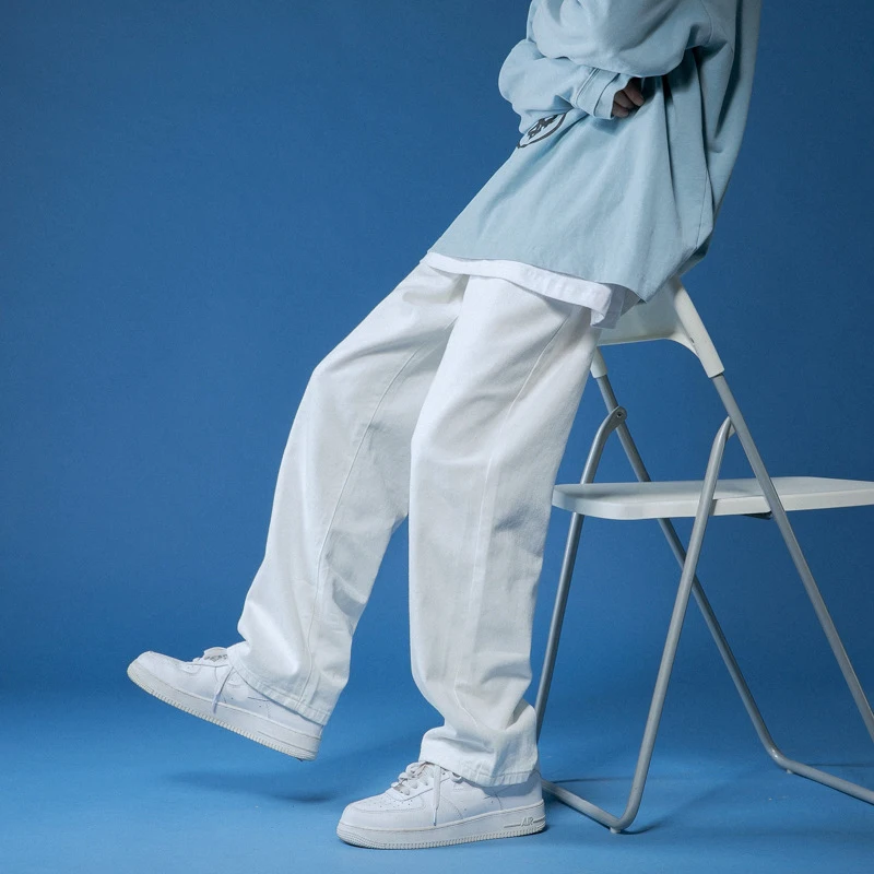 White Loose Denim Trousers Neutral Streetwear Casual Summer Pure Wide Jeans Man Women Pants Hip Hop Straight Men Jeans