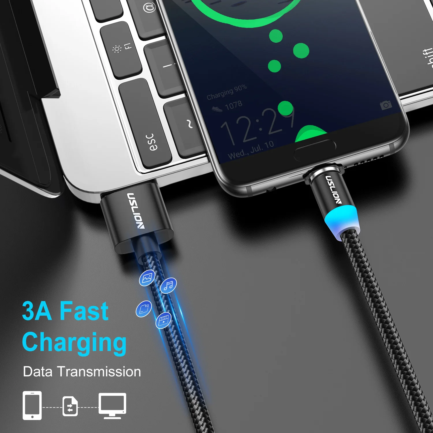 USLION OEM 360 градусов вращающийся магнитный кабель USB зарядное устройство 3 в 1 взаимный обмен данными между компьютером и периферийными устройствами Магнитный для зарядки или передачи данных со штекером 3A быстрой