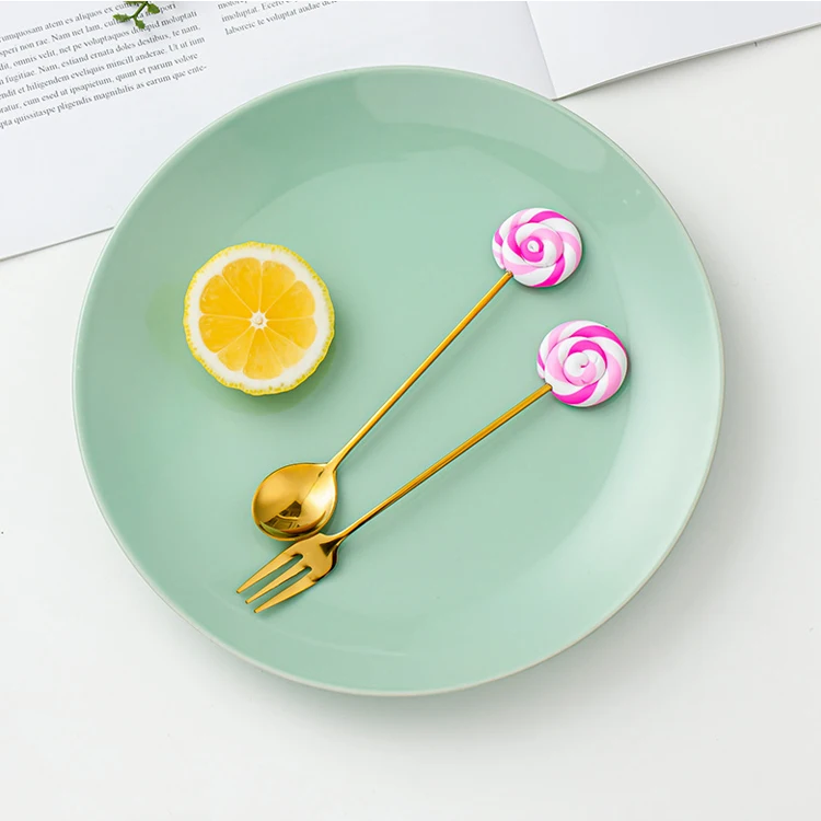 Stainless Steel Fruit Cake Fork Coffee Tea Stirring Spoon Cute Lollipop Candy Spoon
