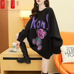 New arrival round neck lovely cartoon print women knitted  jumper