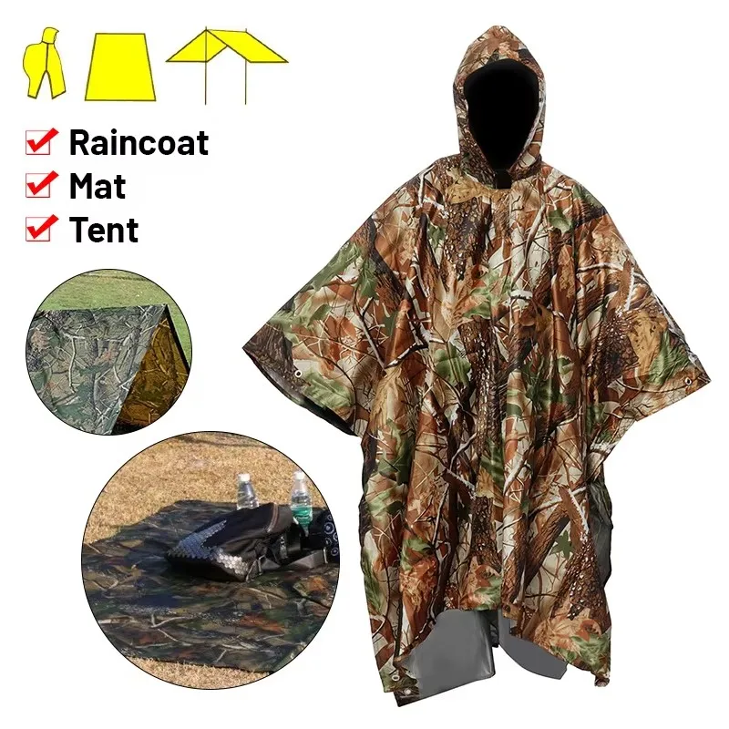 Multifunctional Raincoat Waterproof Poncho Camouflage Cover For Camping Hunting Clothes Shelter Tent Military Emergency Raincoat