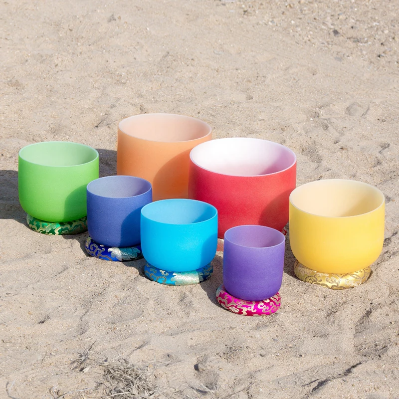 Colored Frosted Quartz Healing Bowl Wholesale 7pcs Crystal Singing Bowl Factory Supply