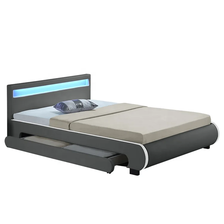 Willsoon Modern European Style King Size Storage Bed 2-Drawer PU Leather with LED Frame Soft and Durable for Home
