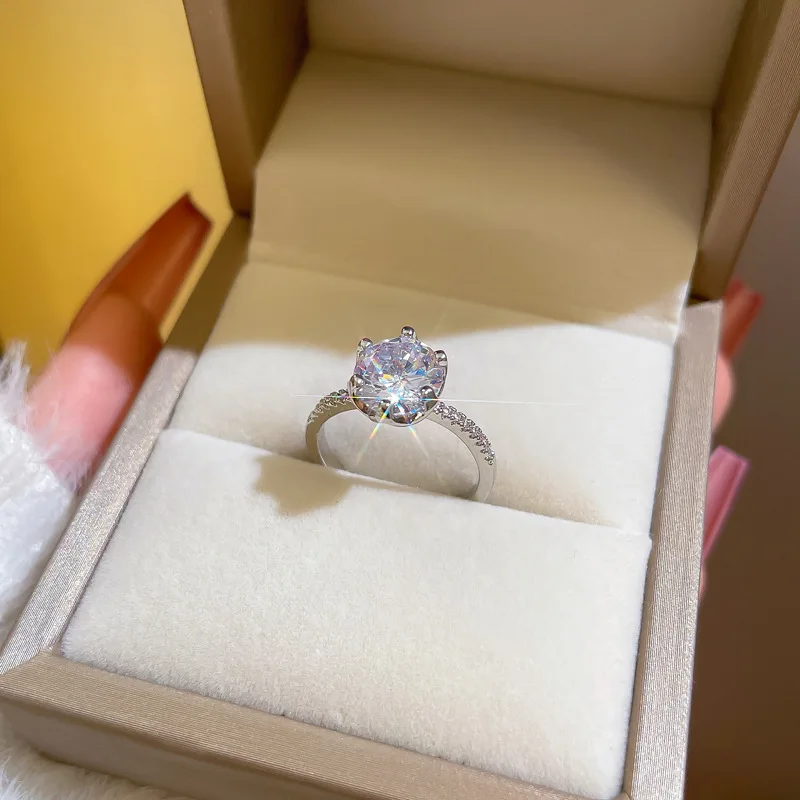 Ins Bling Bling Six Claws Diamond Ring Women Jewelry Adjustable Luxury Gemstone Wedding Ring