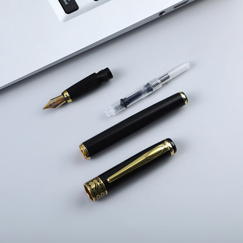 High Quality Black Gold Color Luxury Metal Fountain Pen with Custom Logo