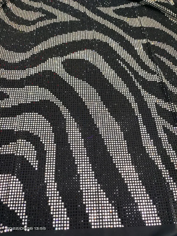 Stretchable rhinestone fabric crystal AB stones fabric with leopard wave stones for red carpet dress