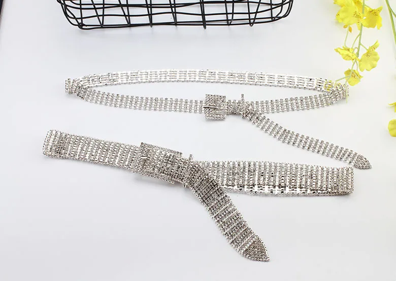 REWIN 5-8 Rows Luxury Wide Belt Bling Glitter Chain Waistband Women Rhinestone Belts Shiny Waist Belts  for Jeans Dresses Pants