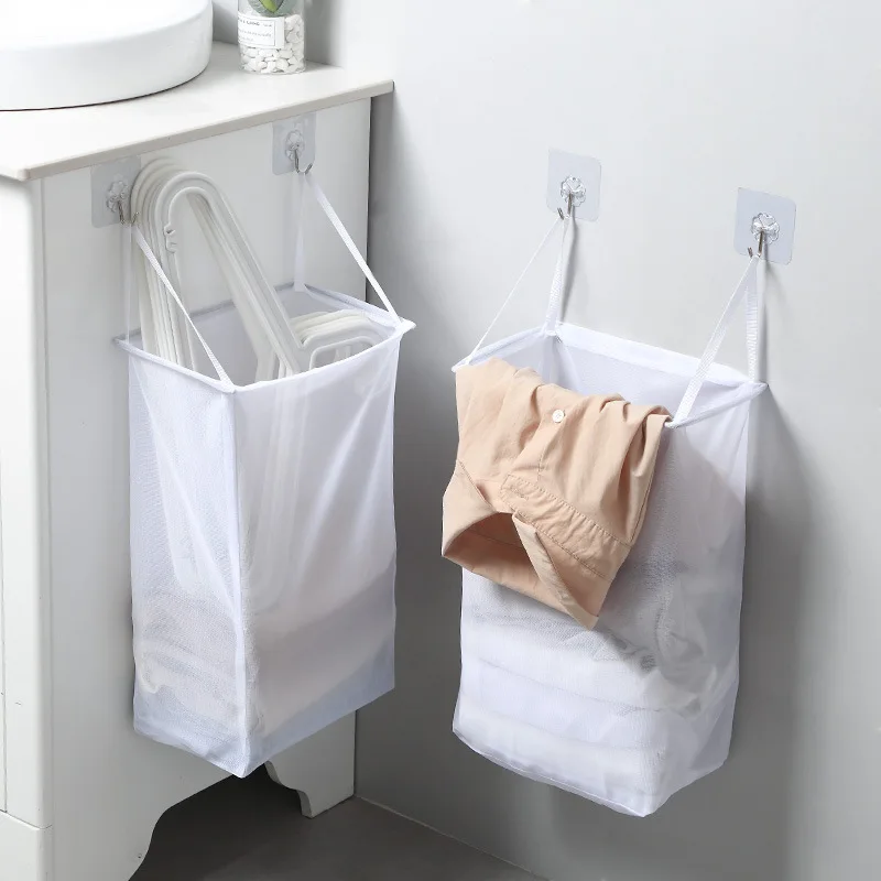 White Wall Mounted Hanging Bathroom Organizer Laundry Basket Hamper With Handle