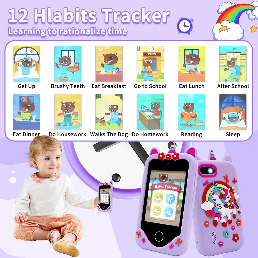Kids Toys Cell Phone 8GB TF Card Game Phone Music Calculator Calendar Camera Unicorns Kids Smart Phone Toy Gift