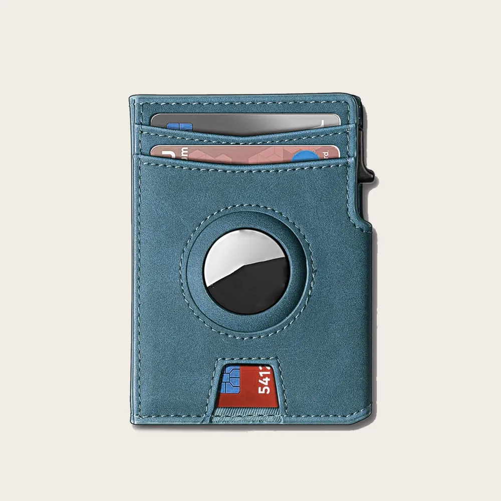 Wholesale metal pop up credit card holder wallet with money clip premium full grain leather wallet