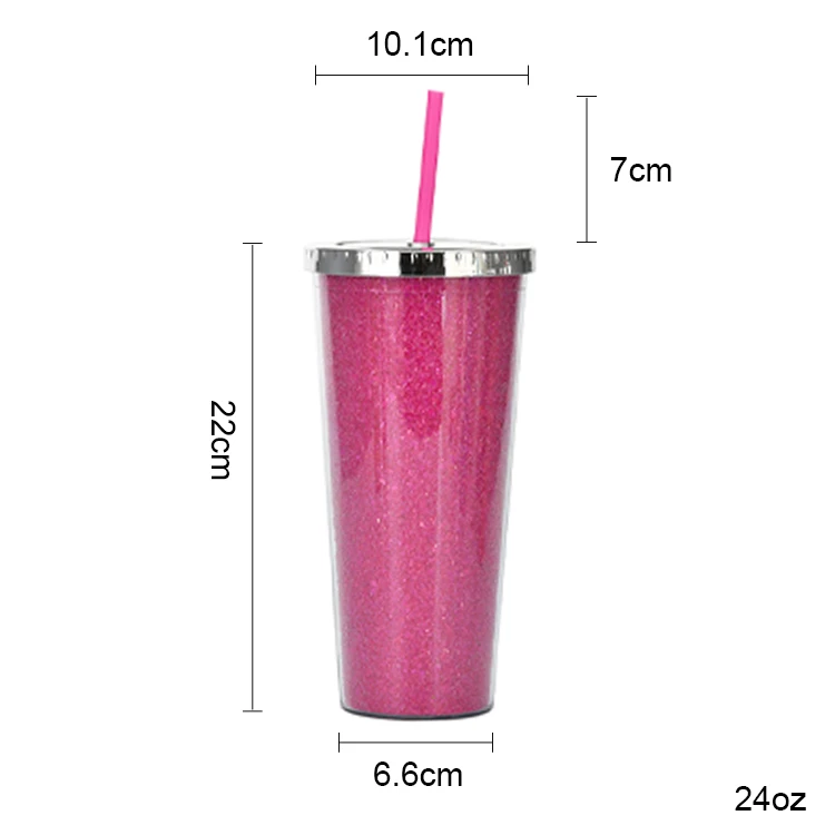 USA warehouse Stock 24oz Summer glitter Plastic tumbler Cold drink Color Changing Cup with lid and straw