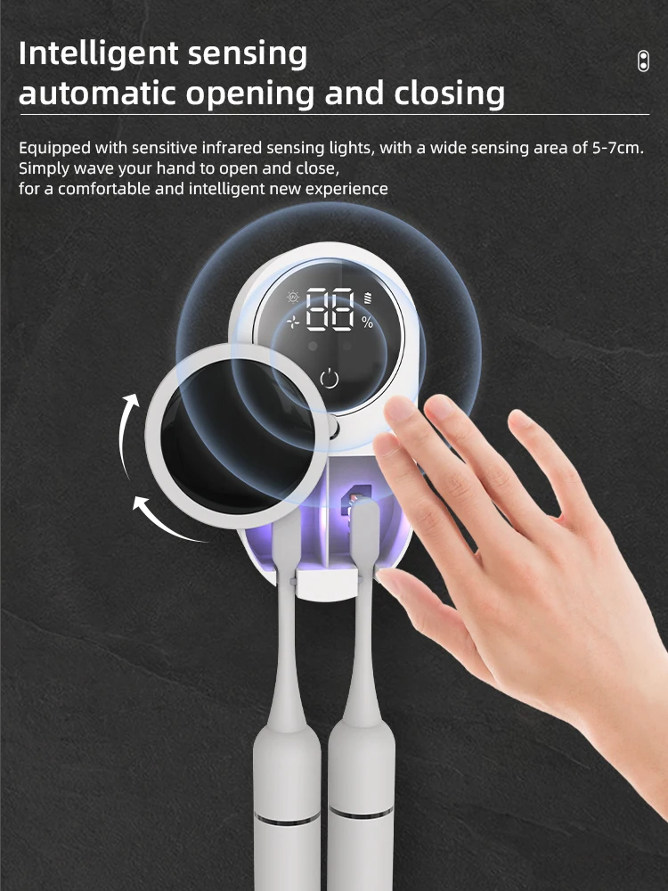 wall mounted Intelligent automatic sensing mini portable  toothbrush sanitizer USB rechargeable for two toothbrushes
