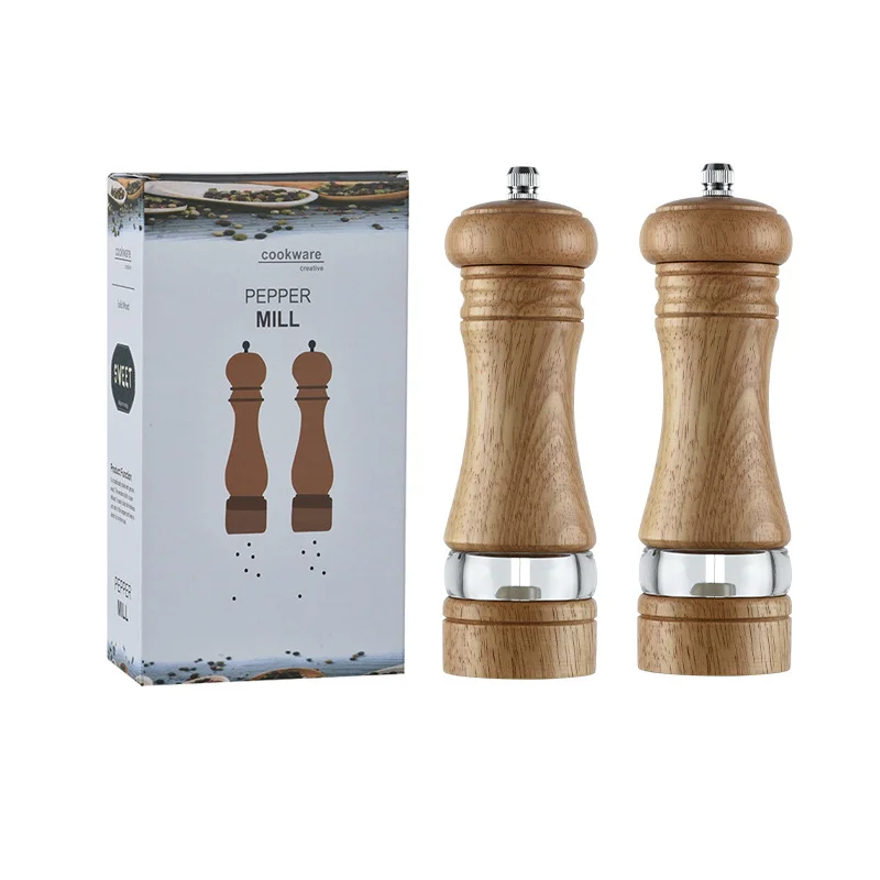 6inch Manual Kitchen Sauce Bottle Rubber Wood Seasoning Grinding Bottle Acrylic Wooden Pepper Grinder