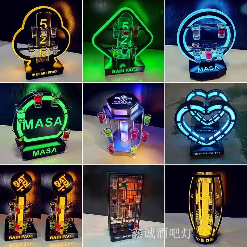 LED Luminous Rechargeable Cup Holder Acrylic Lighted Cocktail Display Stand VIP Nightclub Shot Glass Service Tray