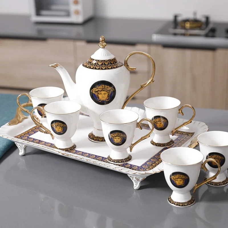 Luxury Afternoon Tea Coffee Set French Blue Vintage Teapot Set with Phnom Penh Ceramic Hot Selling European Customized Color