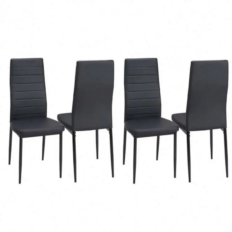 Dining Room Furniture Stacking Cheap Modern Black PU Leather Cover Metal Legs Dining Chairs