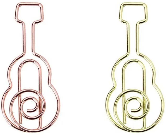 Rose Gold and Yellow Gold ,Metal silver color cute Guitar shaped paperclips bookmarks planner clips