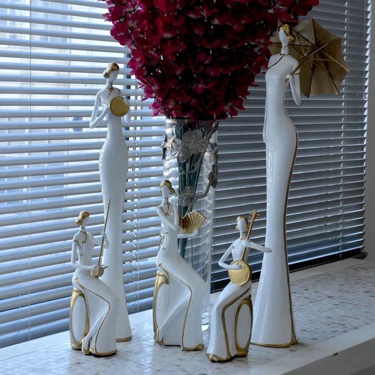 Chinese Classical White Porcelain Ladies Figurines Statue Ornaments Body Sculpture Simulation Art Sculpture Resin Crafts
