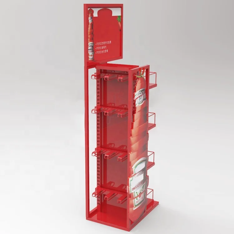 Custom Supermarket Store Seasoning Container Sauce Spice Bottle Drink Canned Food Snacks Potato Chip Metal Display Rack Stand