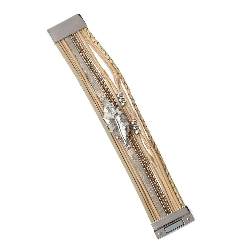 2019 Christmas Gift Magnetic Clasp Charms Wrap Bracelet Genuine Leather