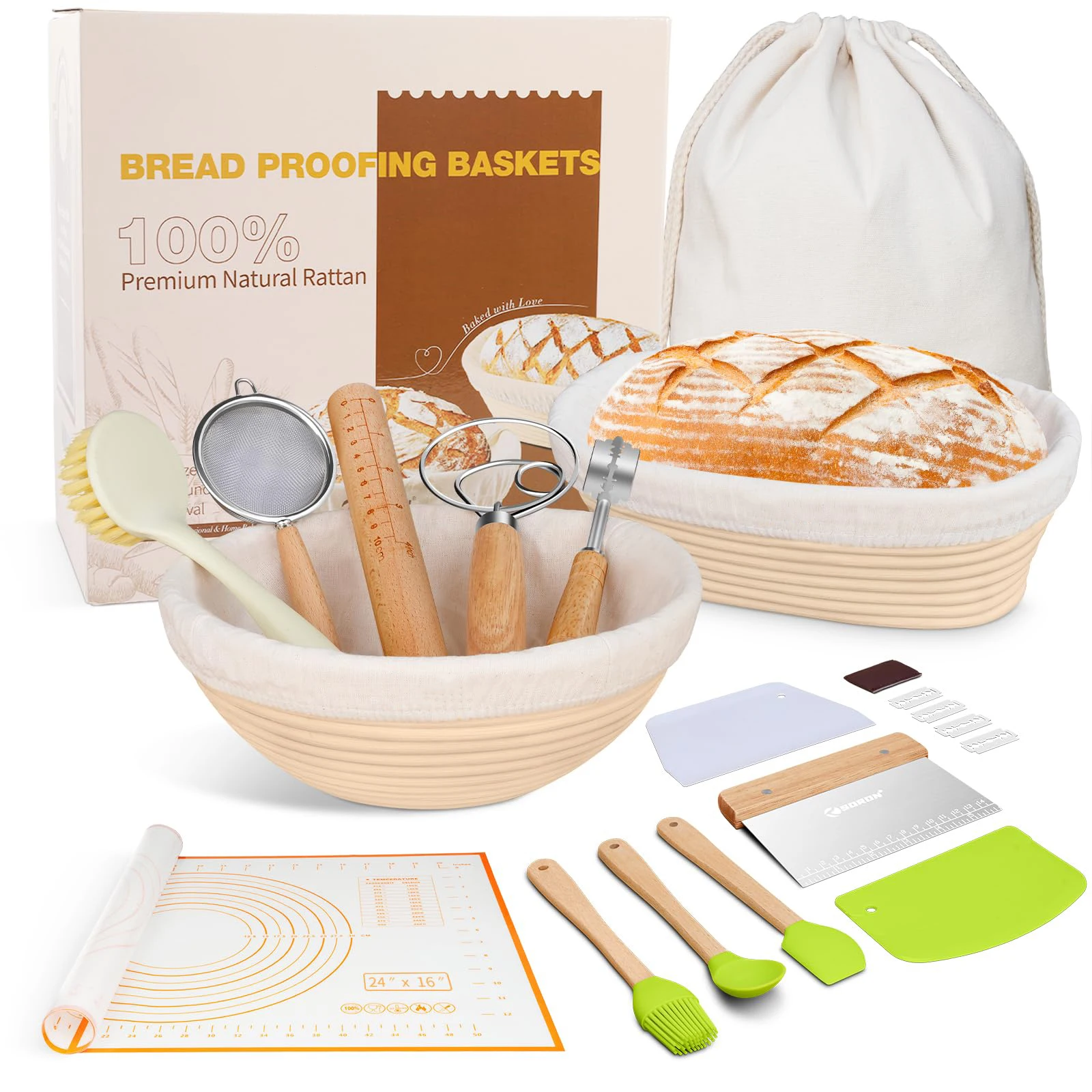 Набор корзин для защиты хлеба из ротанга, круглая корзина для защиты от закваски 8 '9' 10 ', корзина для выпечки хлеба, принадлежности для инструментов