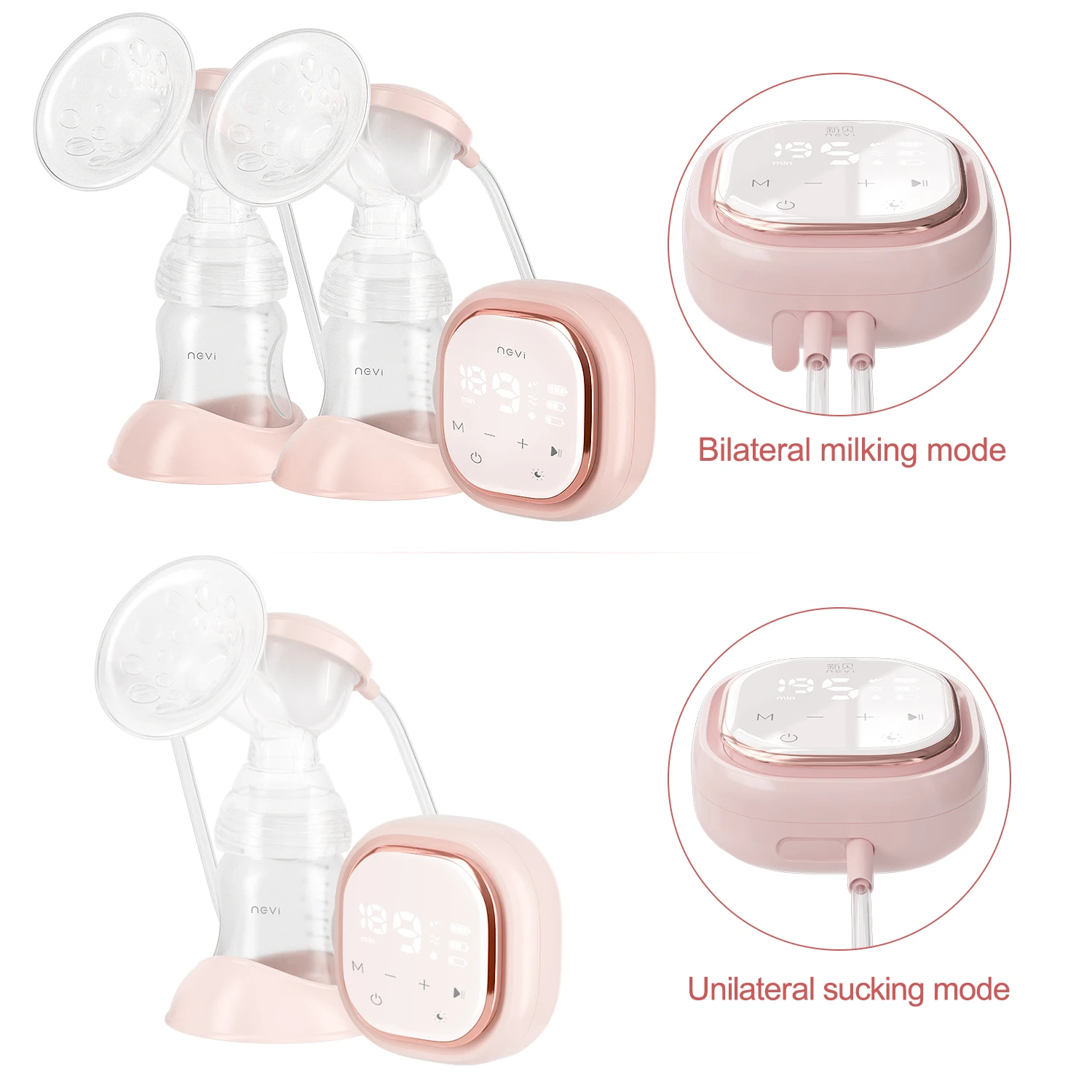NCVI Breastfeeding Electric Milk Extractor Silicone Rechargeable Double Breast Pump with Bottles