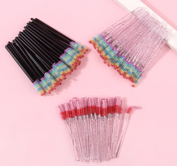 New arrival Disposable Glitter Clear handle Mascara Wands Shiny Eyelash Brush Eyebrow Applicator Makeup Brush
