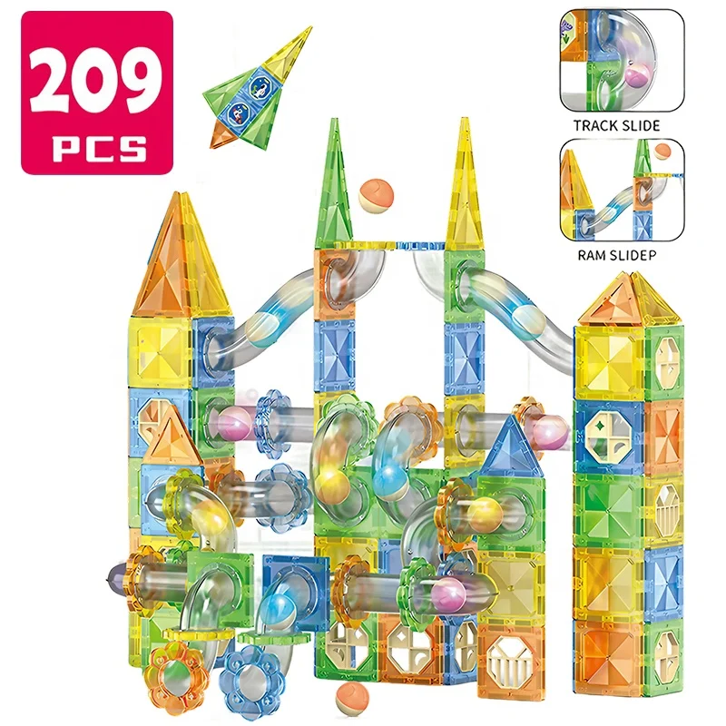 Factory Direct Wholesale Educational Toy DIY Assembly Magnetic Tiles Bricks Marble Run 3D Puzzle Magnet Castle Building Blocks
