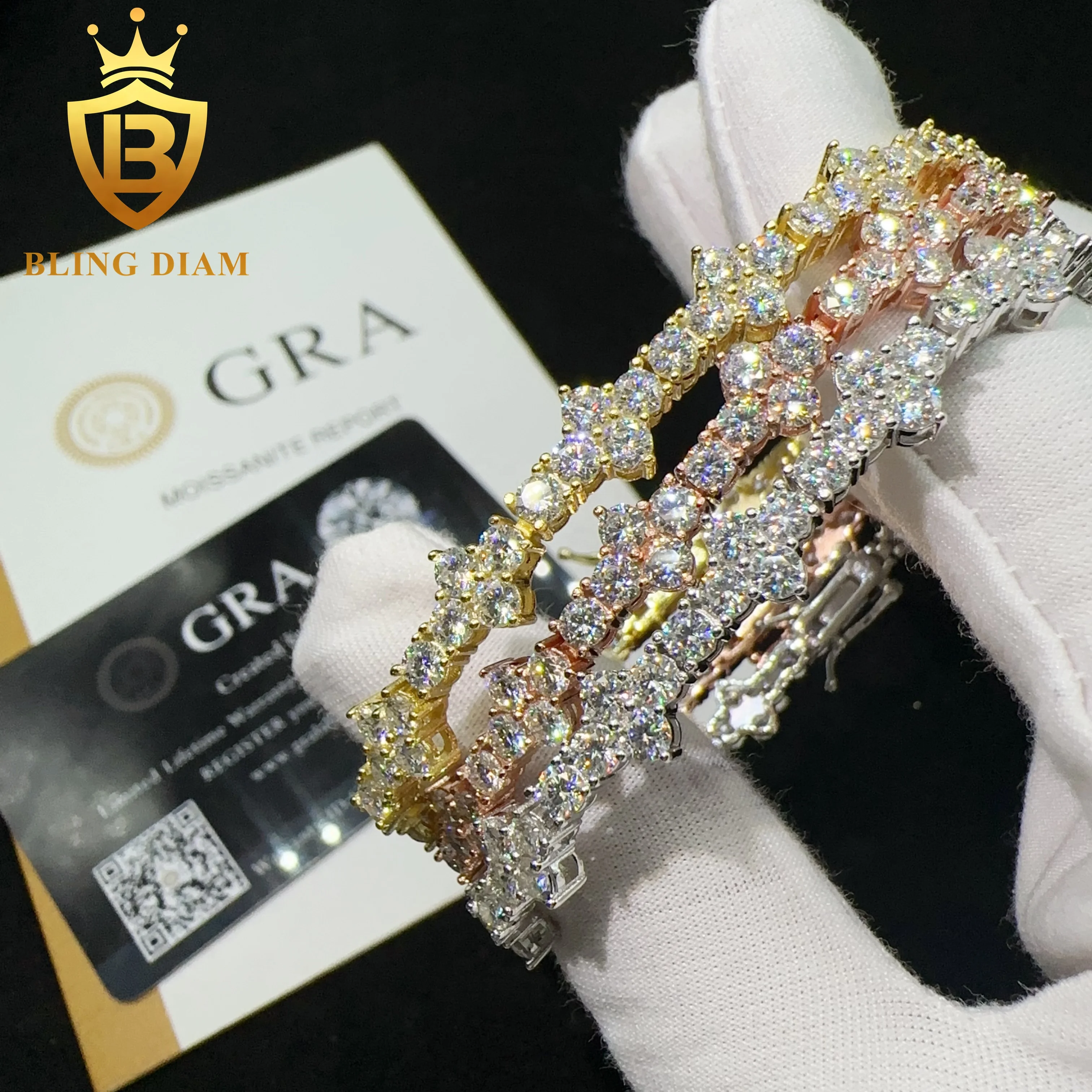 Pass diamond tester high quality vvs moissanite iced out 925 sterling silver lab diamond cross bracelet