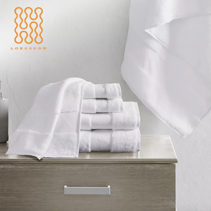 Premium Quality Soft and Absorbent bed Linen Luxury Custom white Cotton Hand Towels set for Bathroom