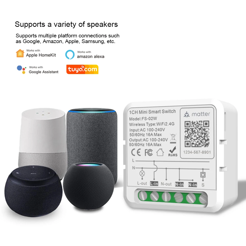 Matter Tuya WiFi Zigbee Smart Light Switch Module Alexa Google Wireless Switches 1 Gang DIY Smart Breaker Relay