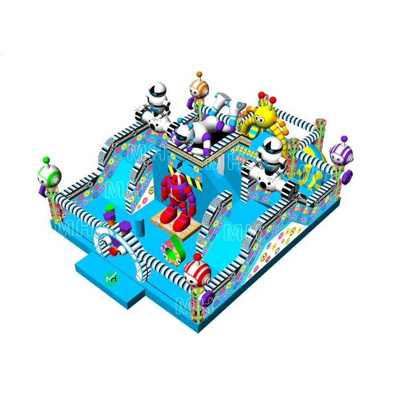 High quality kids inflatable robot fun city jumping castle bouncer with slide for sale