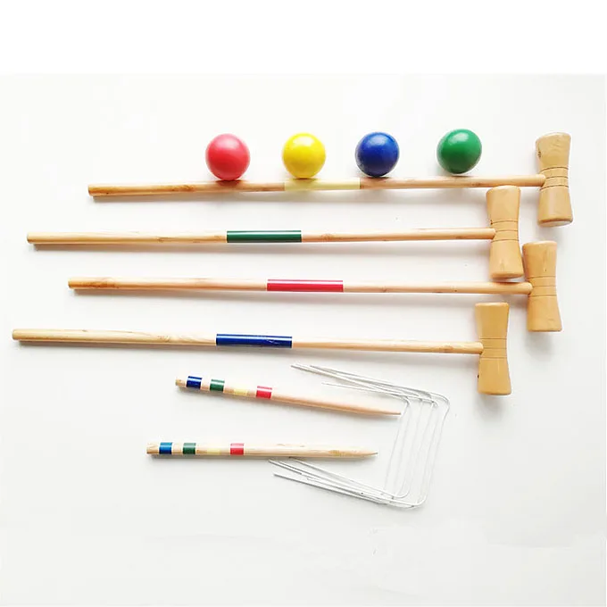 
Outdoor Sport Game Wooden Croquet Set Game Four / Six Player Colored Balls With Carry Bag 
