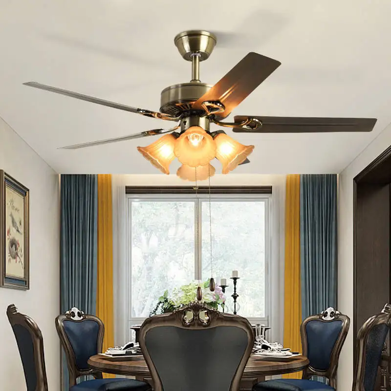 New led ceiling fan Industrial style reversible dc motor ceiling fan light with steel blades