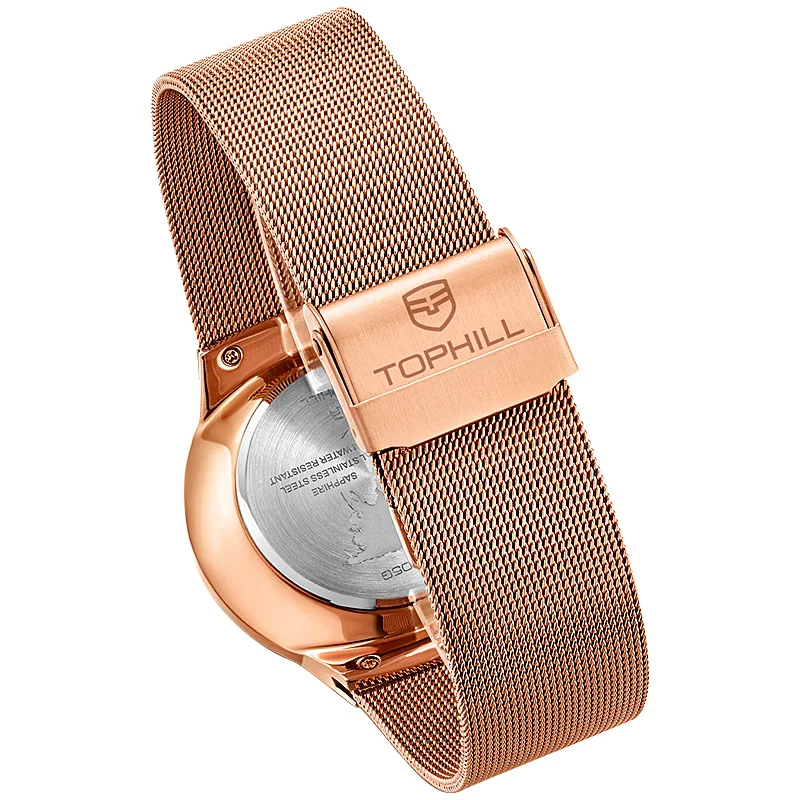 Tophill Custom Tritium Tracheal Nail Dial Luminous 316L Stainless Steel Milan Mesh Belt Sapphire Glass For Womens Quartz Watches