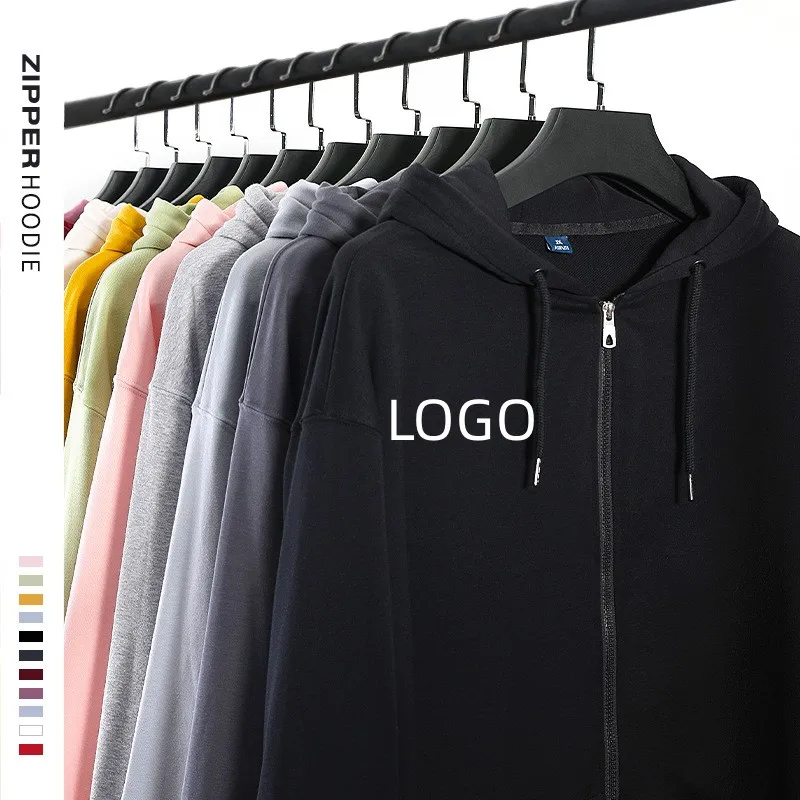 ODM/OEM wholesale high quality custom embroidery logo men oversized hoodie french terry plain zip up zip hoodie for man women