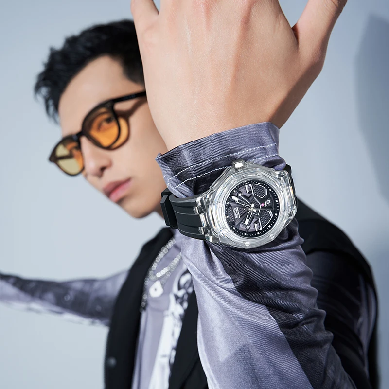 Fairwhale Sports Watches  Luxury Acrylic Transparent case 3ATM Waterproof Quartz Wrist Watches for Mens