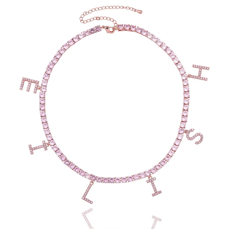 Custom  Adjustable Choker Necklace Charm Initial Butterfly Gemstone Tennis Chain Necklace