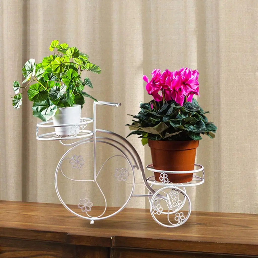 European 2 Layer Floor Standing metal Bicycle design plant stand Home Garden Decor Wrought Iron flower pot rack